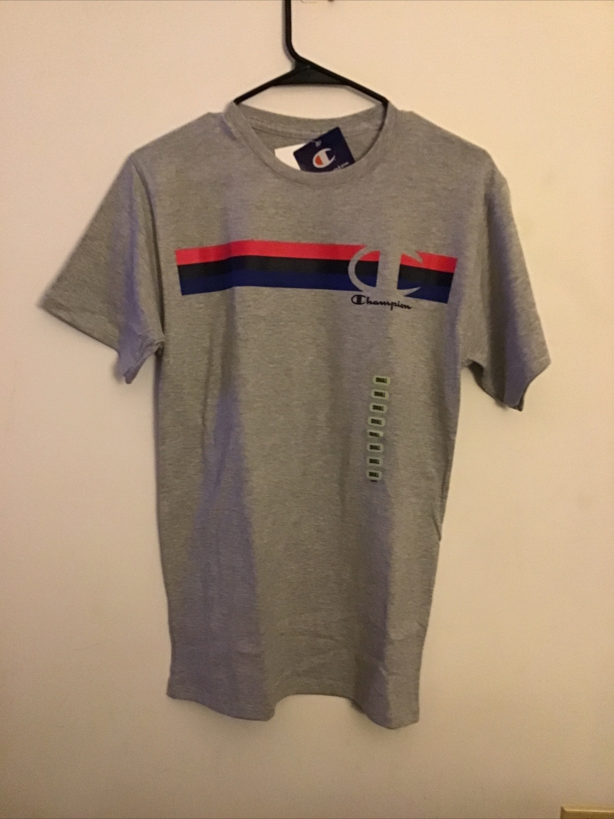 Champion T-Shirt Men's Size Small Oxford Gray Short Sleeve Classic Logo Blue Red gallery