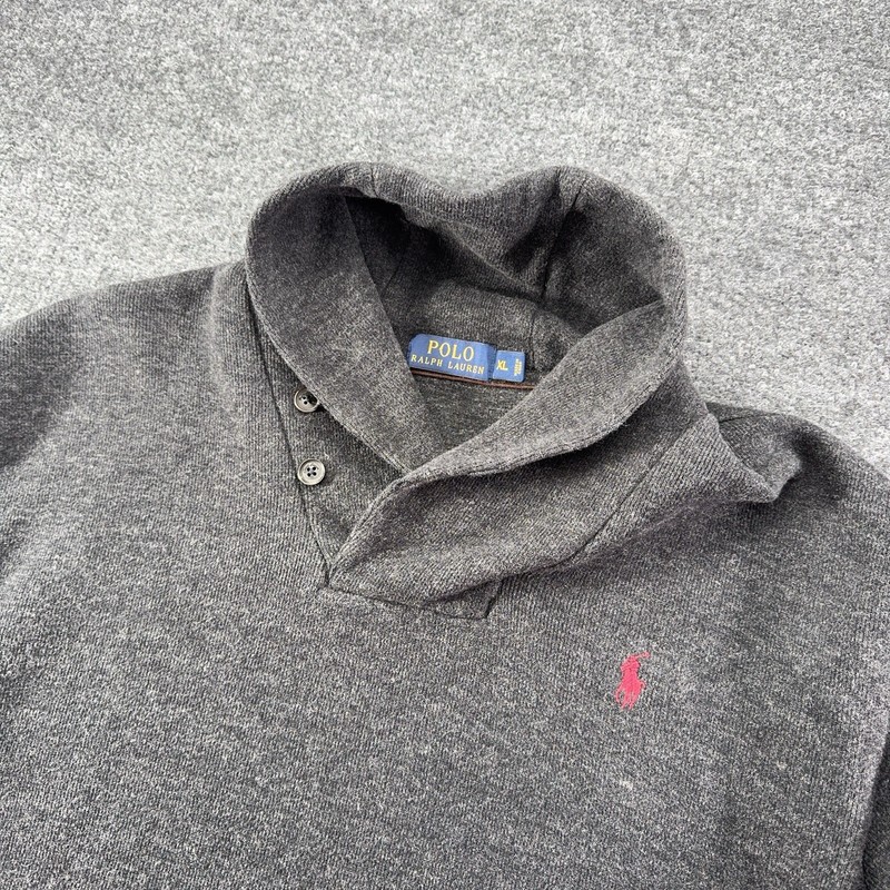 Polo Ralph Lauren Shawl Collar Sweater Mens XL Gray Elbow Patch Cotton gallery