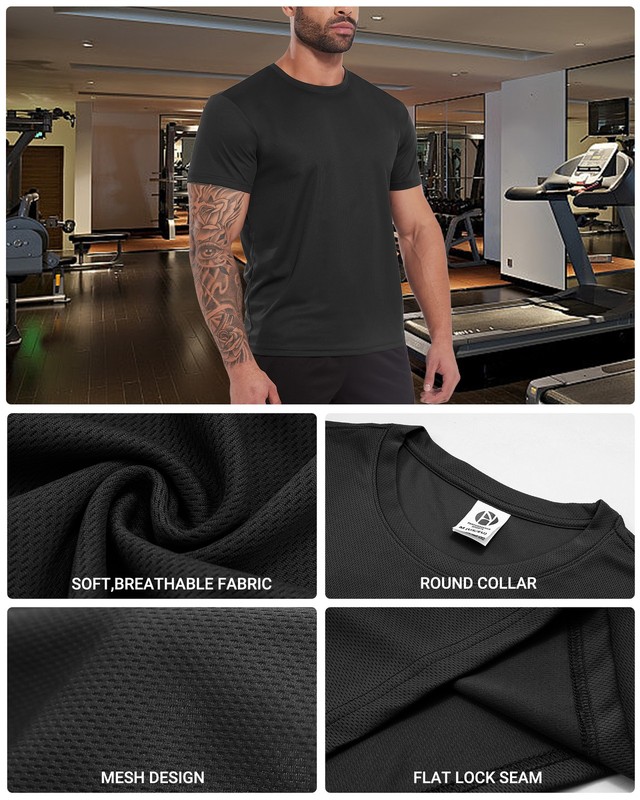 3Pack Men's Quick Dry Shirts Short Sleeve Workout Gym Fitness Running Cool Beach gallery