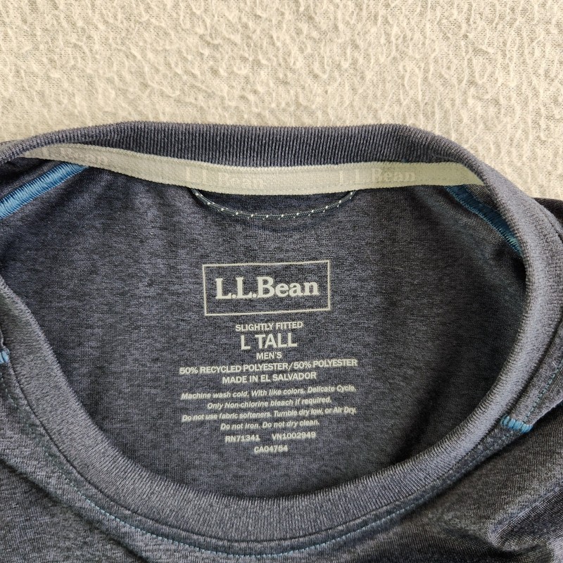LL Bean Shirt Mens L Tall Blue Slightly Fitted Performance Set Workout Camping gallery