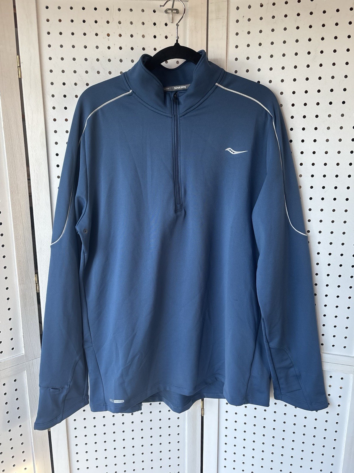 Saucony Run Warm Quarter Zip Men's XL Blue Reflective Jacket Shirt Long SLV gallery