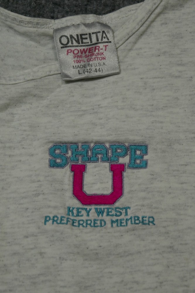 VTG Oneita Shirt Mens Large Gray USA Made Tank Top Graphic Gym Shape U Men