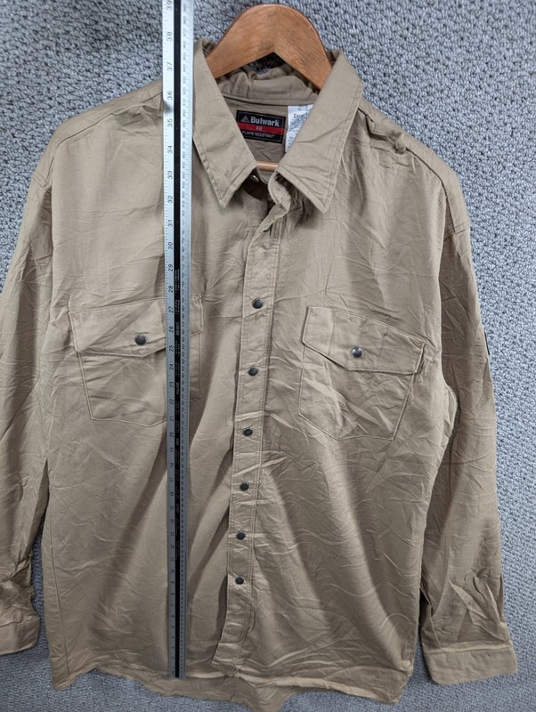 Bulwark Excel FR Flame Resistant Workwear Beige Heavy Duty Denim Button Shirt XL gallery