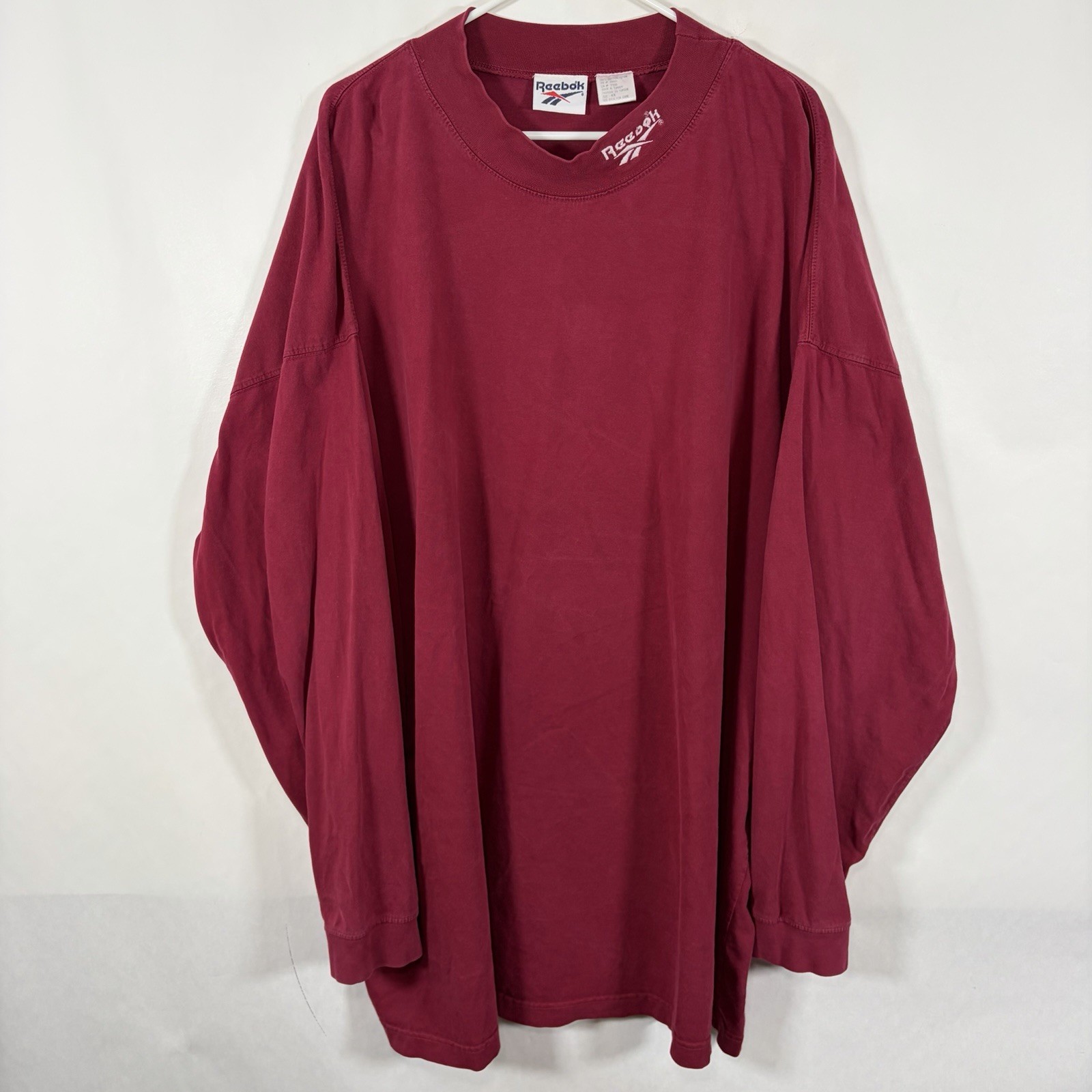 Vintage Reebok Long Sleeve Mock Neck T Shirt Men 4XL Red Embroidered Collar Logo gallery