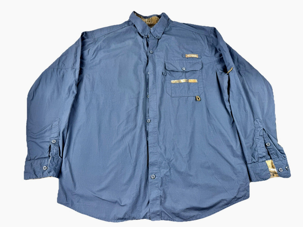 Columbia PFG Men’s XL Blue Camo Long Sleeve Vented Fishing Shirt Button Front