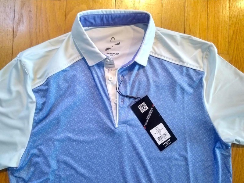 HEAD Mens Golf Polo Shirt MEDIUM Barley Blue White Wave Runner NWT Iker MSRP $79 gallery
