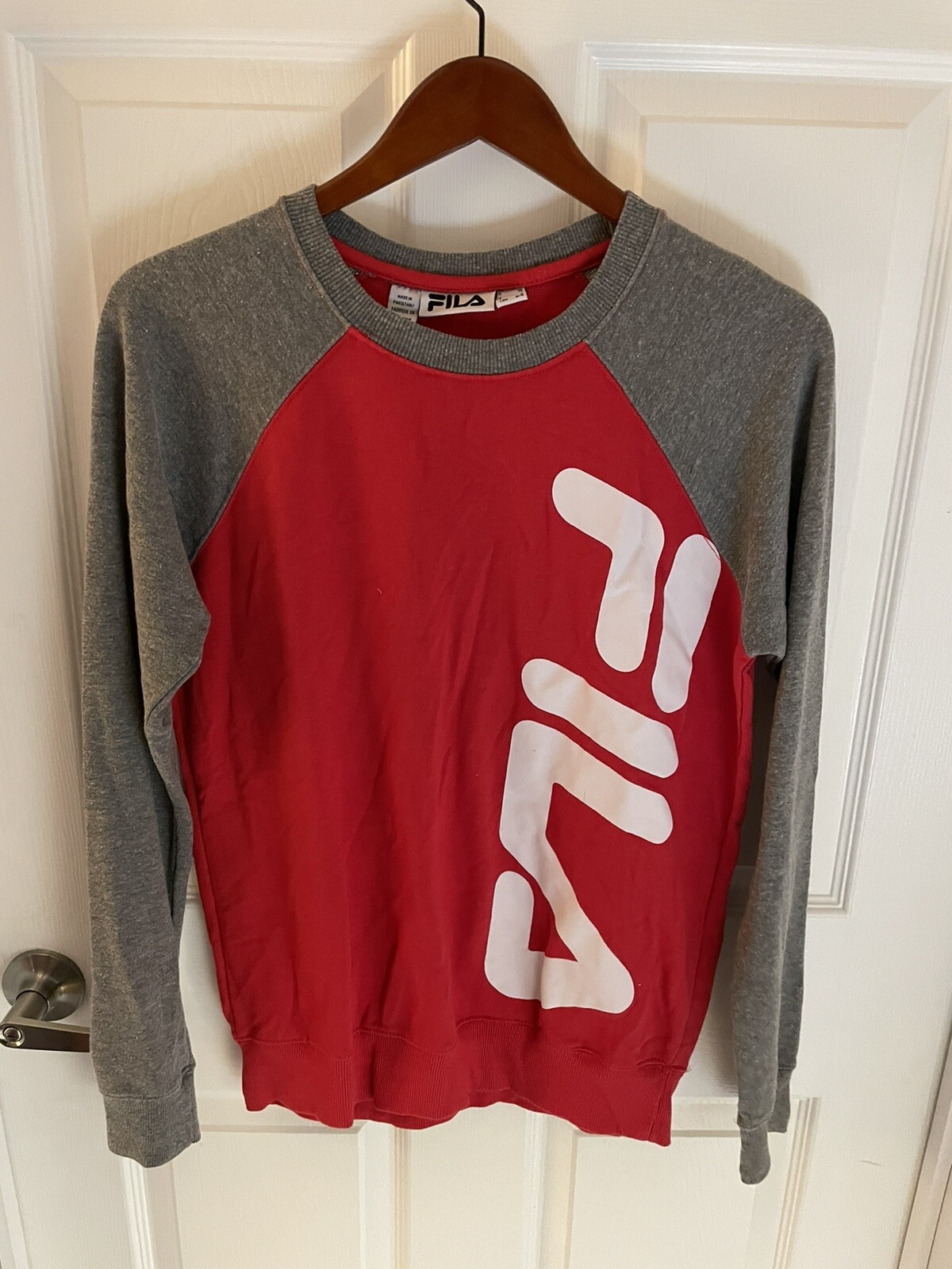 Fila Men's Medium Lightweight Baseball Style Sweatshirt. EUC Red And Gray gallery