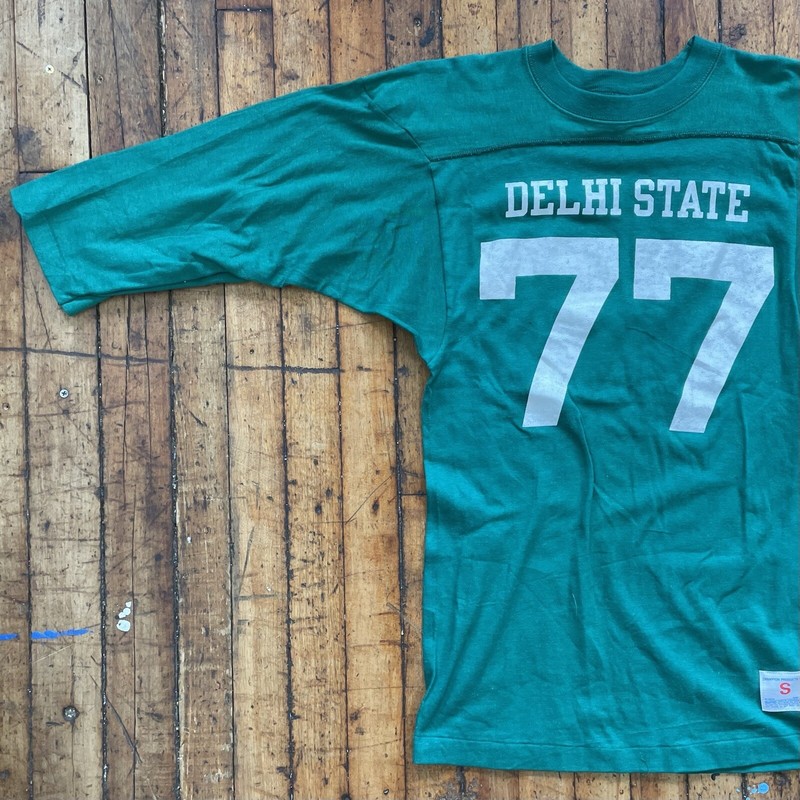 Vintage 1970’s Champion DELHI STATE ~ #77 ~ Small Green Short Sleeve Jersey gallery