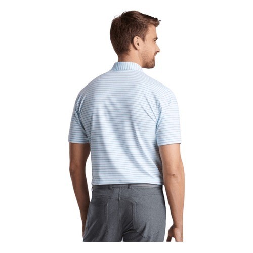 Peter Millar Summer Comfort Fit Polo Shirt White Teal Green Stripe Knit Short Sl gallery