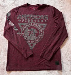 Buckle American Fighter Graphic Long Sleeve Athletic Top Maroon Men’s Sz 2XLarge