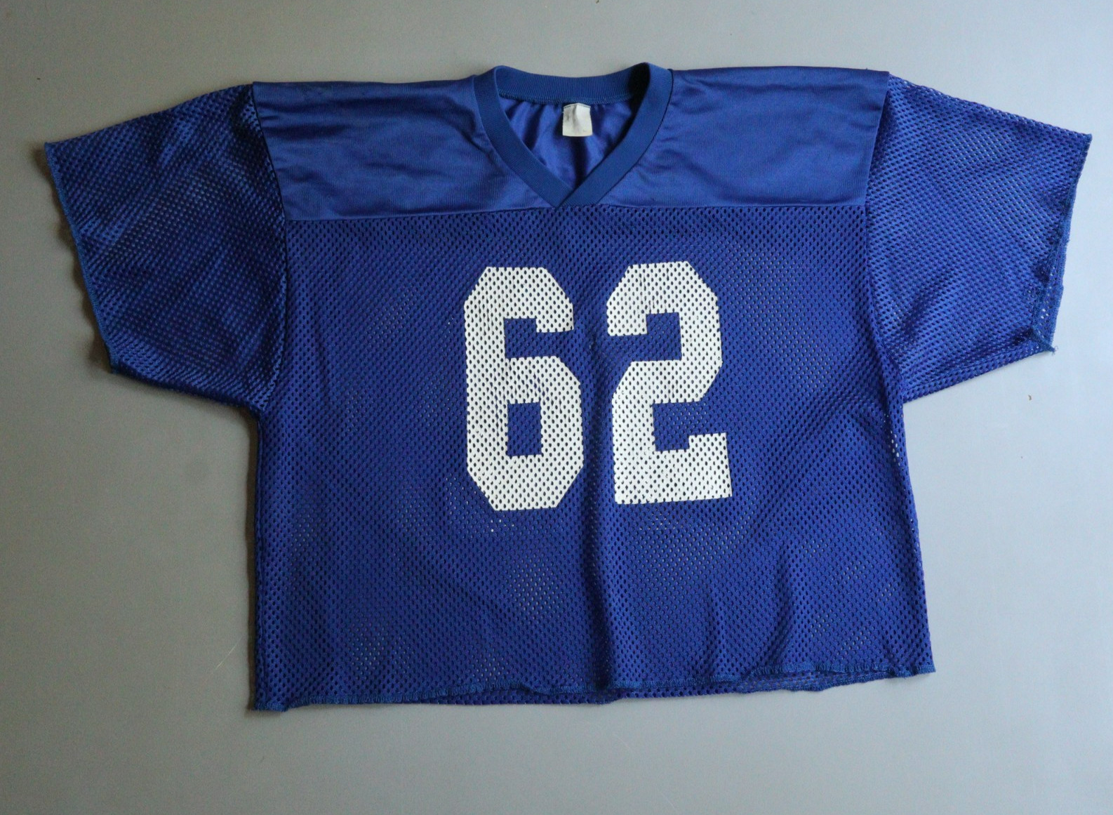 Vintage Mesh Football Jersey Blue Crop Practice 80s 90s XL 62 Distressed Worn gallery