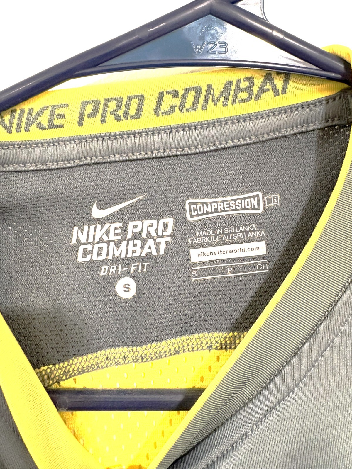 Nike Shirt Men's Small Compression Dri Fit Pro Combat Tank Gray Yellow gallery