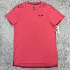 Nike Court Shirt Mens Small Pink Red Dri-FIT Slim Fit Tennis Performance Top