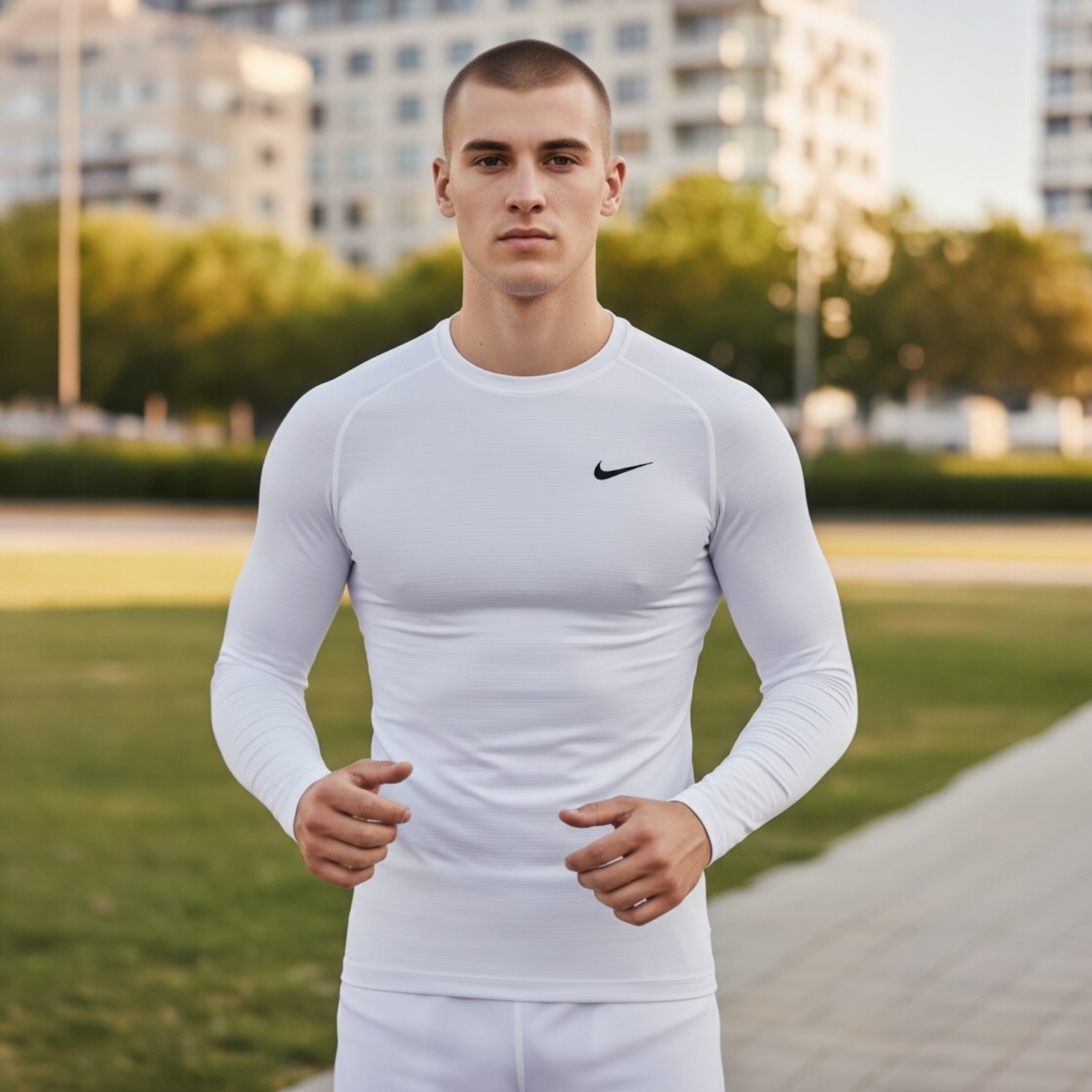 Nike Pro Slim Fit Warm Men's MEDIUM Long-Sleeve White Pullover Top gallery