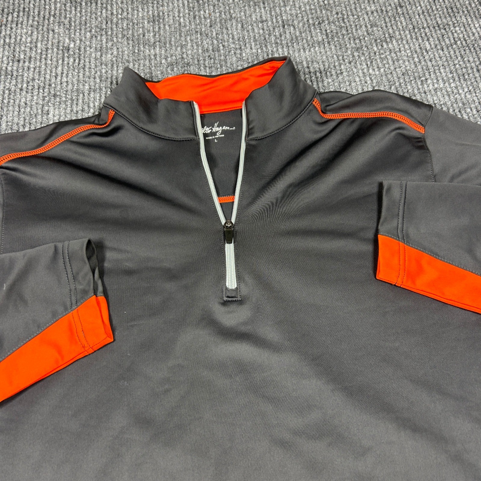 Walter Hagen Pullover Mens L Gray Orange 1/4 Zip Long Sleeve Golf Shirt gallery