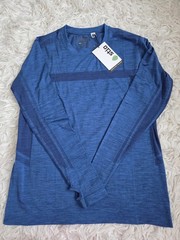 Stio Men L Basis Seamless Tech Crew Long Sleeve Blue Base Layer Thumbholes