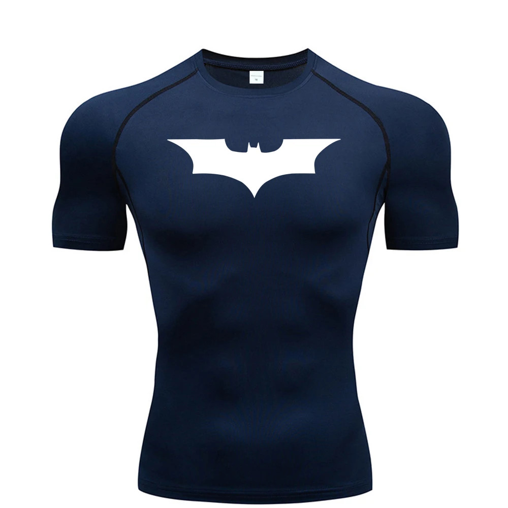 Men Bat Print Compression T-Shirt Gym Running Fitness Short Sleeve Top