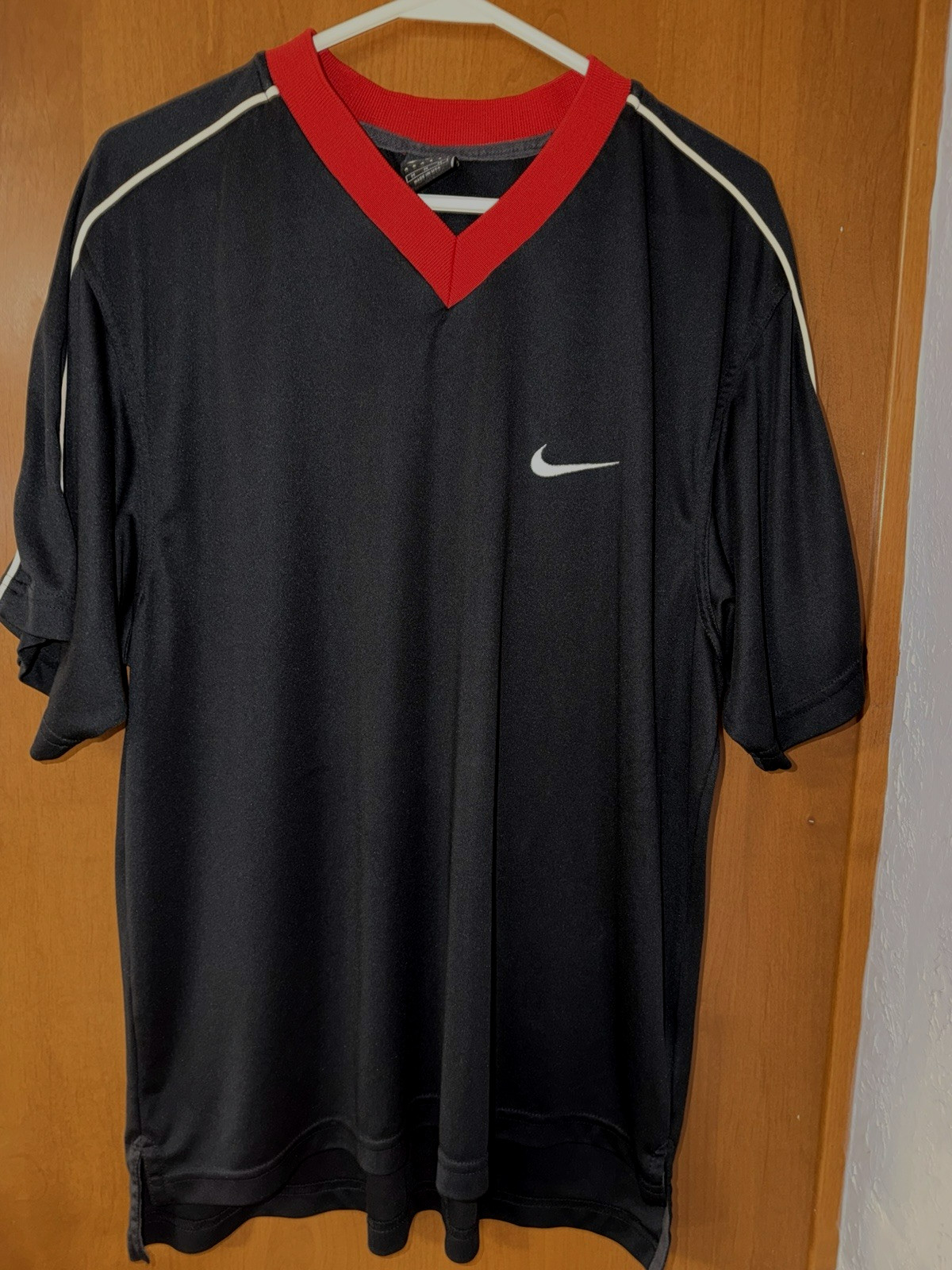 Nike Dri-Fit Shirt Black White Swoosh Short Sleeve Mens Med Andre Agassi gallery