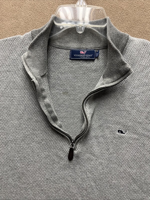 Vineyard Vines Pullover Mens Large Gray Sweater Quarter Zip Cotton/Poly/Wool gallery