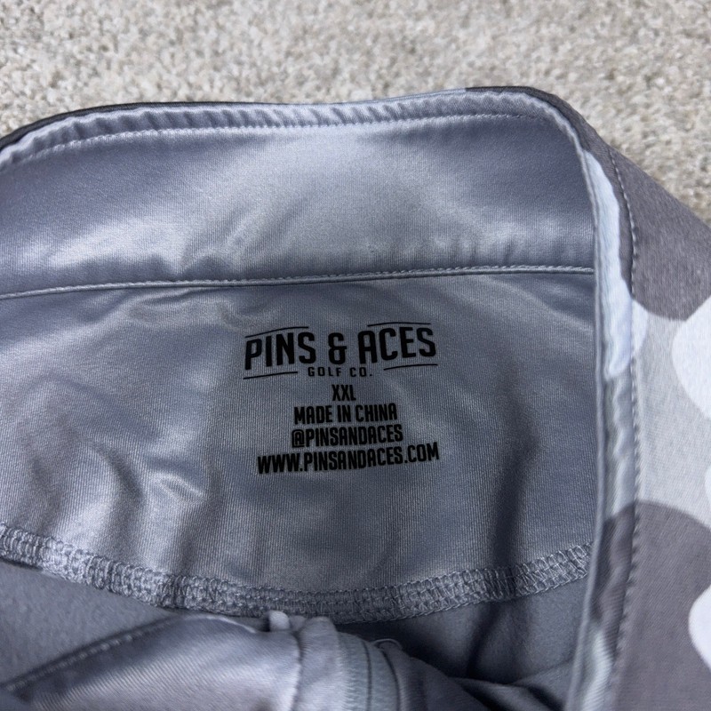 Pins & Aces Shirt Mens XXL 2XL Gray Camo Golf Performance 1/4 Zip Stretch Golfer gallery
