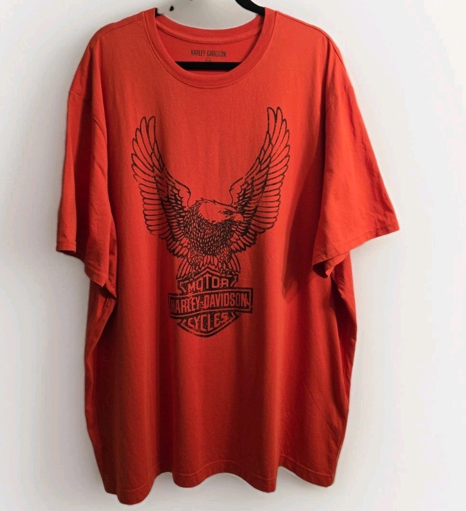 Harley Davidson Road Captain Eagle Logo TShirt Top Orange Mens Sz XXXL 3XL *FLAW